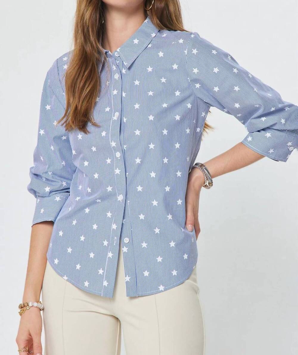 NEW CURRENT AIR americana button down top in blue/white